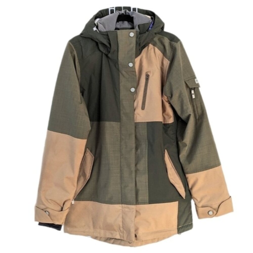 Roxy technical ski snowboard jacket colorblock neutral earty tones Large
